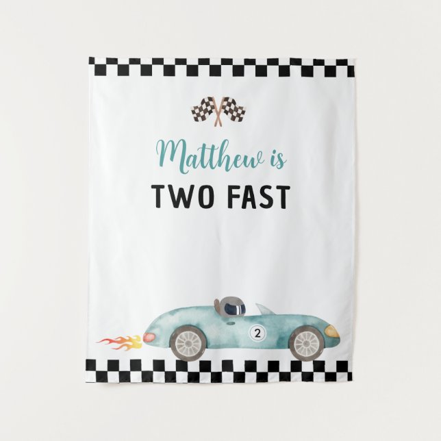Race Car Two Fast Birthday Backdrop Tapestry (Front)