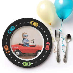 Race Car Two Fast Boys Birthday Photo Paper Plates