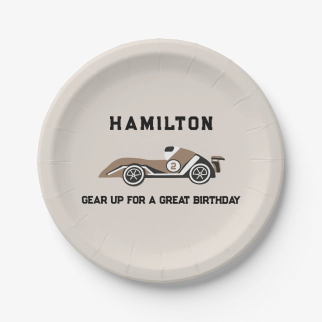 Race Car Two Fast Sporty Birthday Paper Plate (Front)