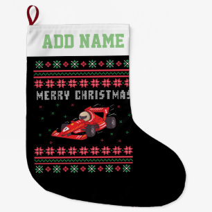 Race Car Ugly Christmas Sweater Large Christmas Stocking