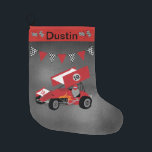 Race Car with Chequered Flags Large Christmas Stocking<br><div class="desc">Personalise this stocking by adding a name to this sprint car racing stocking with chequered flags and chalkboard background.</div>