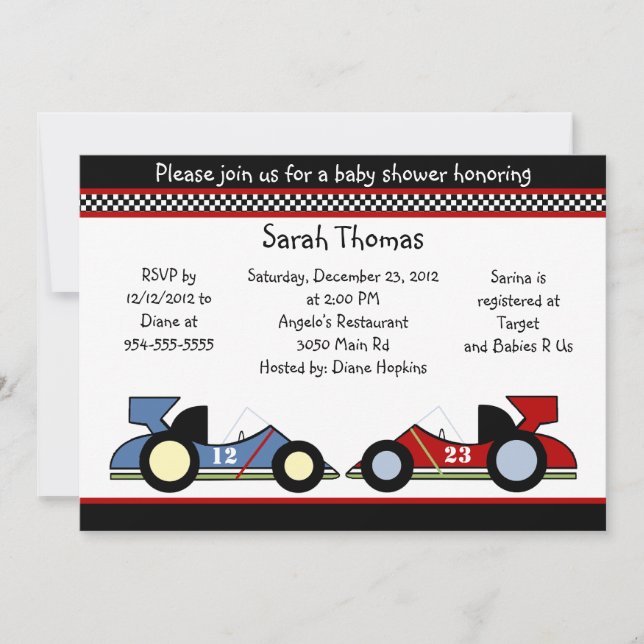 Race Cars Baby Shower/BirthdayInvitations Invitation (Front)