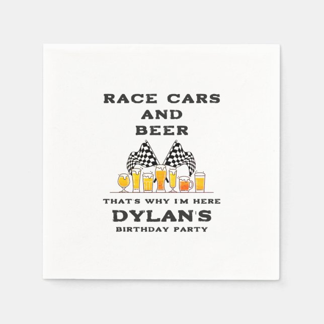 Race Cars & Beer Chequered Flag Raceday Birthday Napkin (Front)