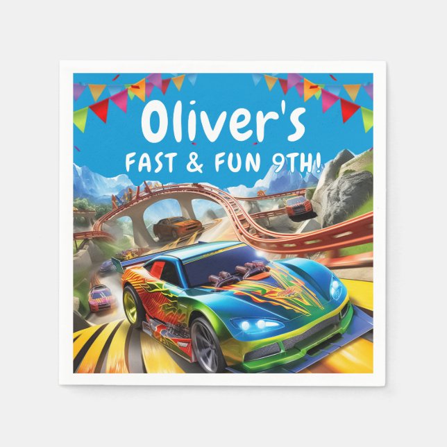Race Cars Birthday Napkin (Front)