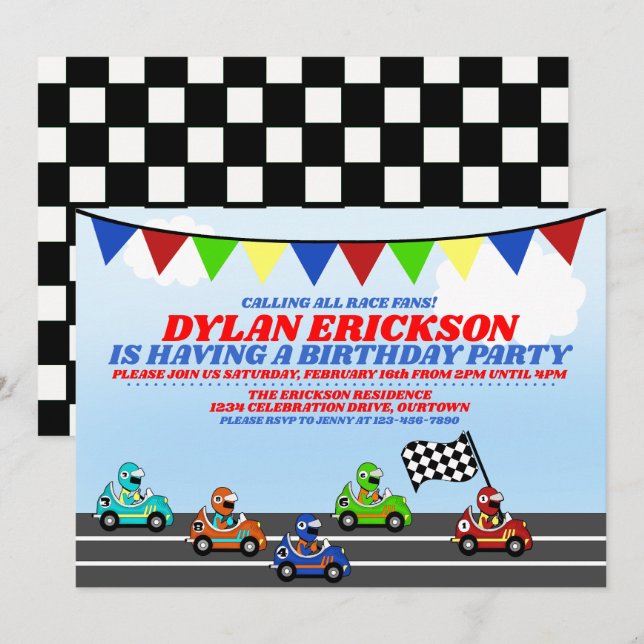 Race Cars Birthday Party Invitation (Front/Back)