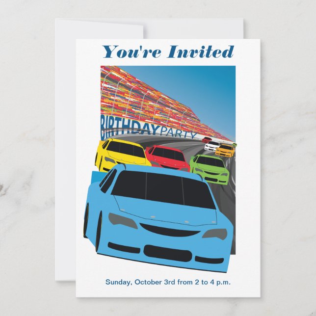 Race Cars Birthday Party Invitation - Editable (Front)
