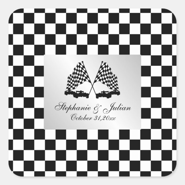 Race Cars Chequered Flag Square Sticker (Front)