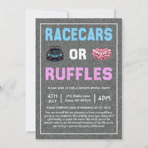 Race Cars or Ruffles Gender Reveal Invitation
