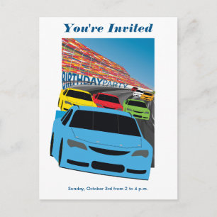Race Cars Party Invitation Postcard - Editable