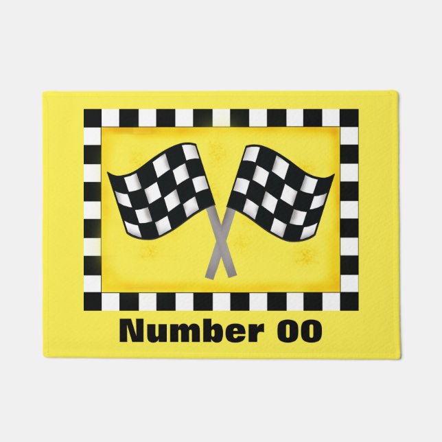 Race Chequered Flag Custom Number Personalised Doormat (Front)