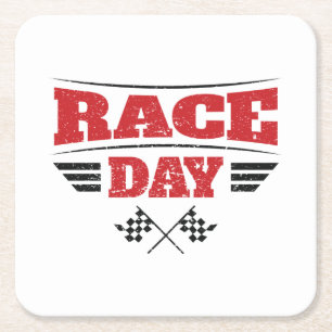 Race Day Chequered Flag Car Racing Square Paper Coaster