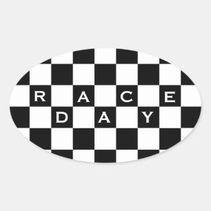 Race Day Chequered Flag Oval Sticker