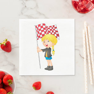 Race Day Girl with Red Chequered Flag Napkin