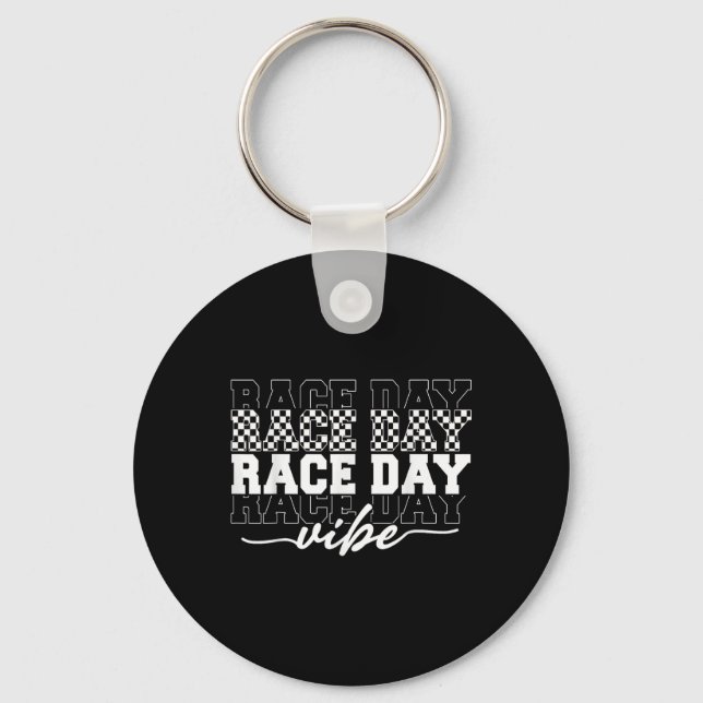 Race Day Vibes Chequered Coquette Bow Car Racing M Key Ring (Front)