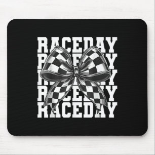 Race Day Vibes Chequered Coquette Bow Car Racing M Mouse Mat
