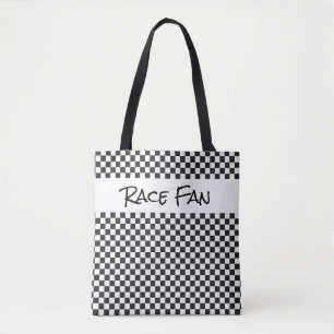 Race Fan Chequered Flag Black White Sports Cars Tote Bag