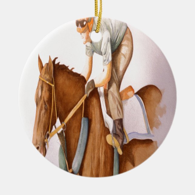 Race Horse and Jockey Ceramic Tree Decoration (Front)