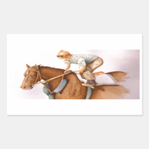 Race Horse and Jockey Rectangular Sticker
