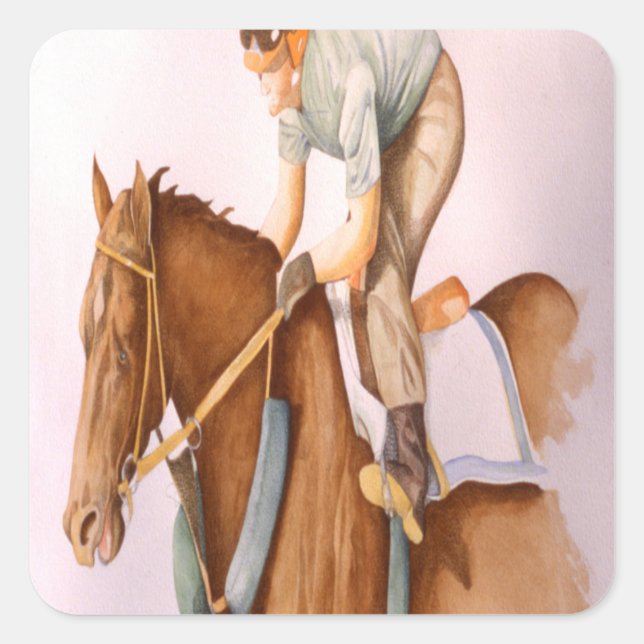 Race Horse and Jockey Square Sticker (Front)