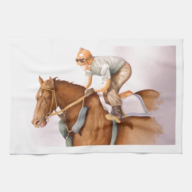 Race Horse and Jockey Tea Towel (Horizontal)
