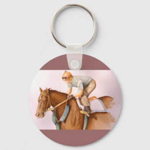 Race Horse and Jockey WaterColor Key Ring