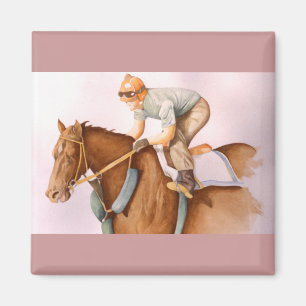 Race Horse and Jockey WaterColor Magnet