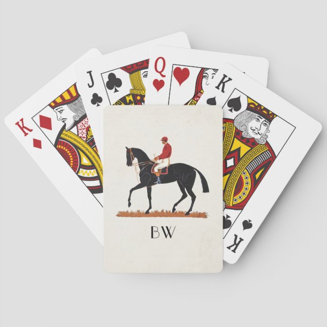 Race Horse Derby Jockey Monogram Vintage Style Playing Cards (Back)