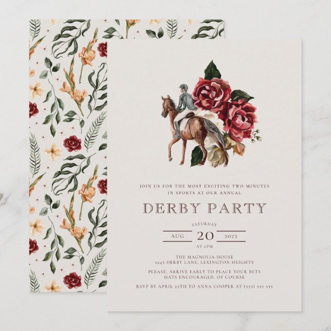 Race Horse Derby Party Modern Equestrian Invitation (Front/Back)