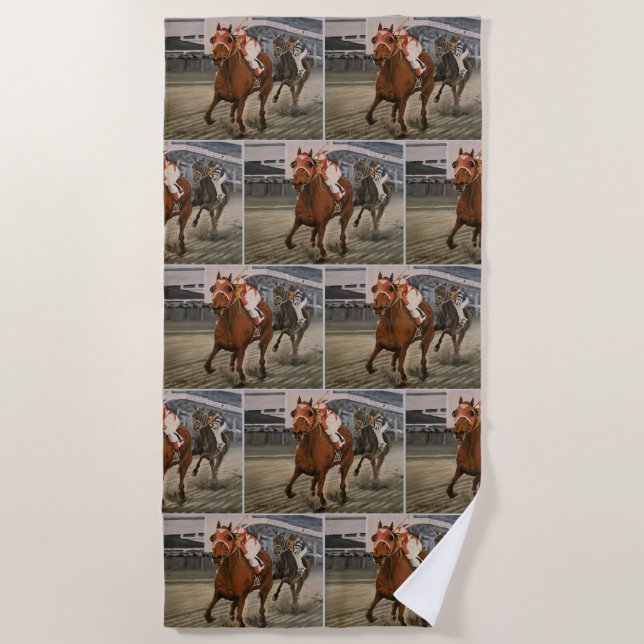 Race Horse is the Winning Thoroughbred Beach Towel (Front)