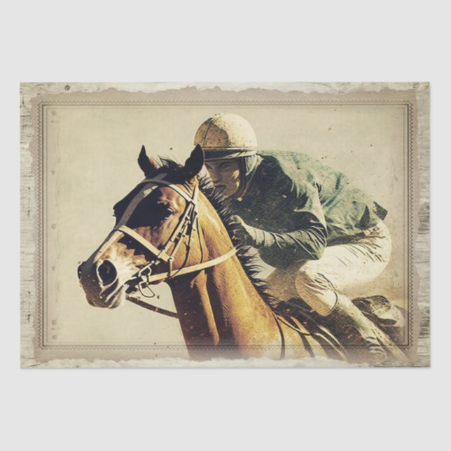 Race Horse Jockey Vintage Decoupage Tissue Paper (Front)