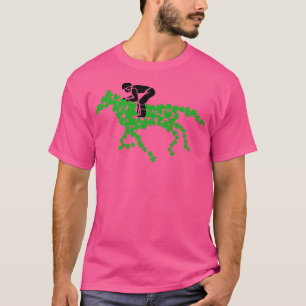 Race horse made of Four leaf Clovers with Jockey H T-Shirt