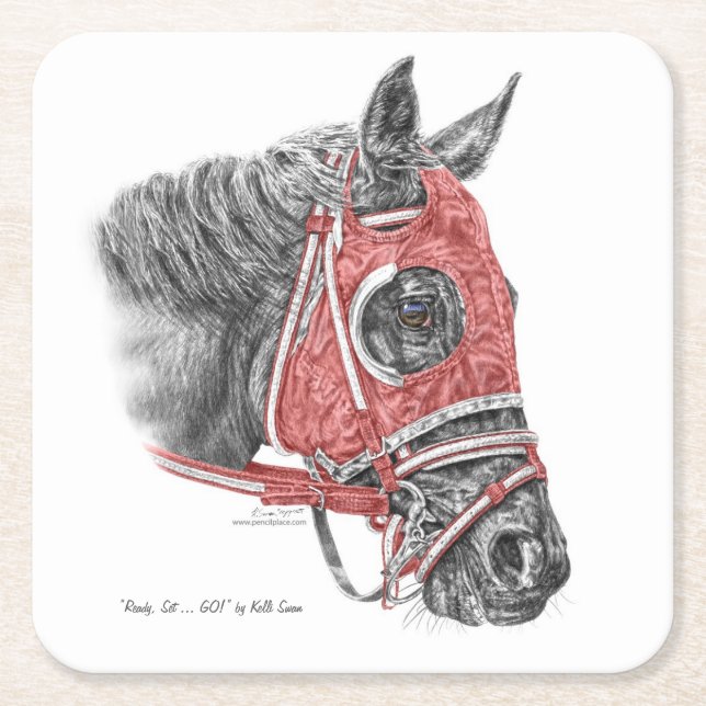Race Horse Portrait Silks Square Paper Coaster (Front)