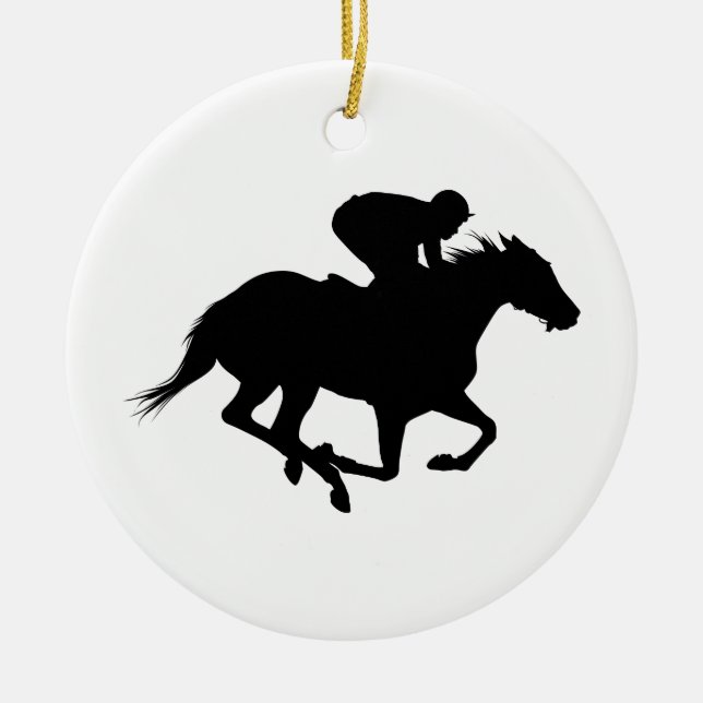 Race Horse Silhouette Ceramic Tree Decoration (Front)