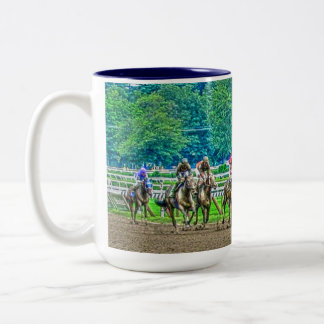 Race-Horses Coming to the Stretch Photo-Art Two-Tone Coffee Mug