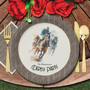 Race Horses Derby Party Brown Paper Plate
