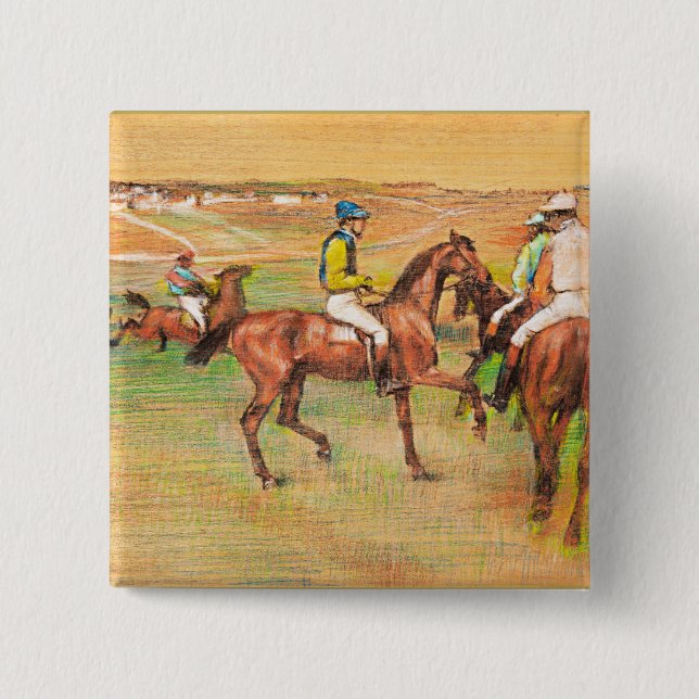 Race Horses, famous painting by Edgar Degas 15 Cm Square Badge (Front)