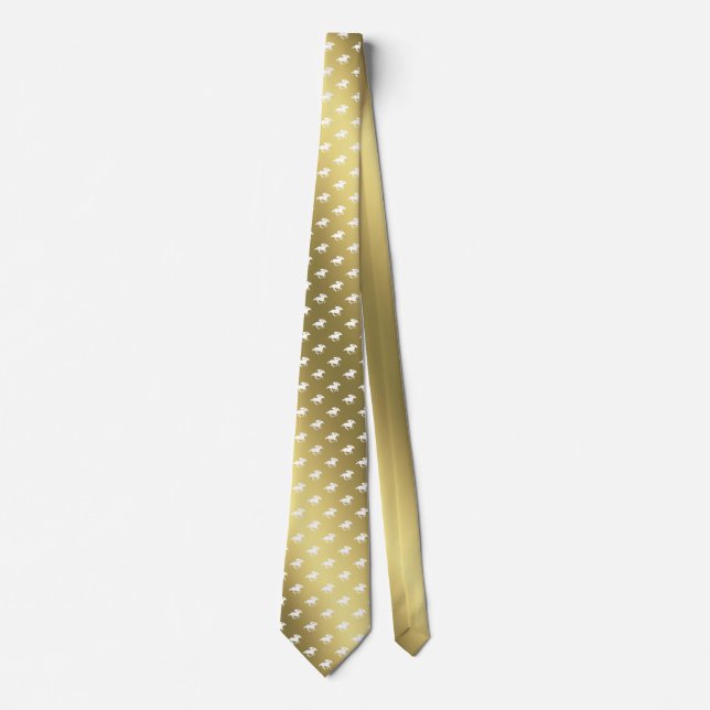 Race Horses Pattern | Jockey Graphic Gold Tie (Front)
