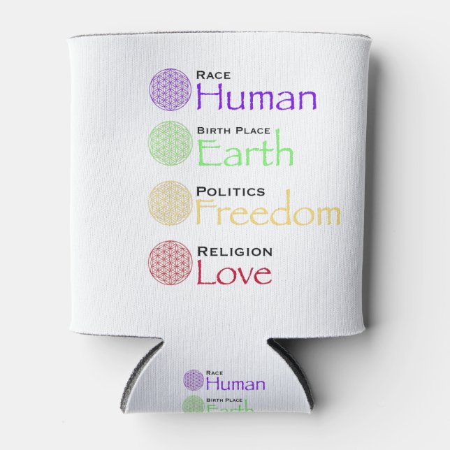 Race: Human Birthplace: Earth Politics: Freedom Re Can Cooler (Front)