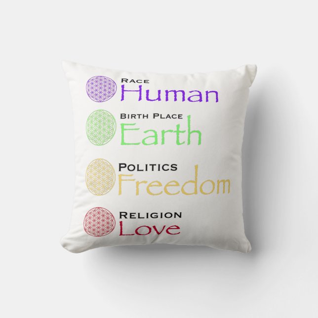 Race: Human Birthplace: Earth Politics: Freedom Re Cushion (Front)