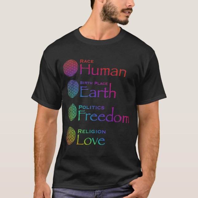 Race: Human Birthplace: Earth Politics: Freedom  T T-Shirt (Front)