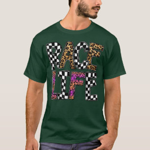 Race Life Racing Race Day Chequered Flag Leopard W T-Shirt