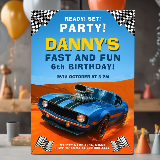 Race Muscle Car Kids Birthday Party Invitation (Creator Uploaded)