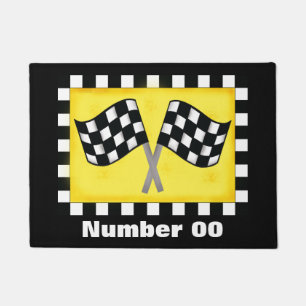Race Number Chequered Flag Personalised Black Doormat
