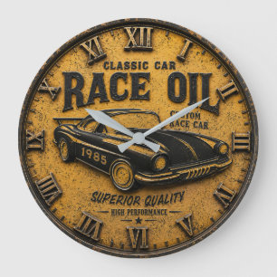 Race Oil Classic Car Vintage Racing Garage Decor Large Clock