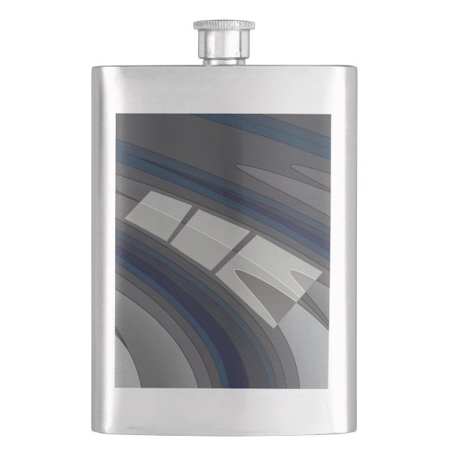 Race on blue grey track hip flask (Front)
