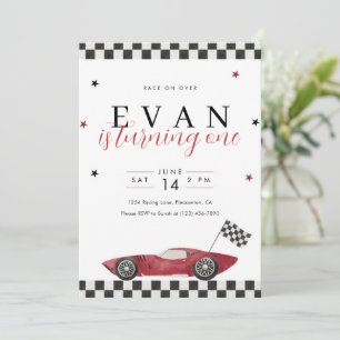 Race On Over 1st Birthday Vintage Race Car  Invitation