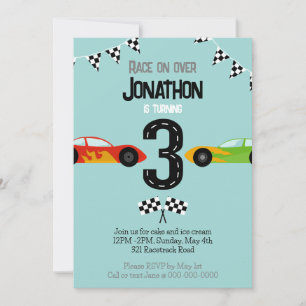 Race On Over 3rd Birthday Racecar Party Invitation