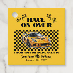 Race On Over Any Age Birthday Yellow Sports Car Favour Tags