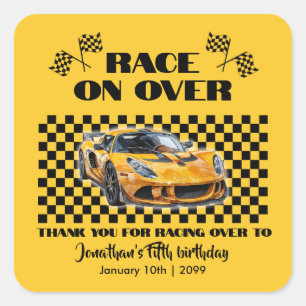 Race On Over Any Age Birthday Yellow Sports Car Square Sticker