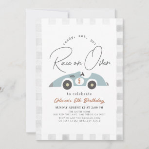 Race on Over Blue Race Car Boy Birthday Invitation